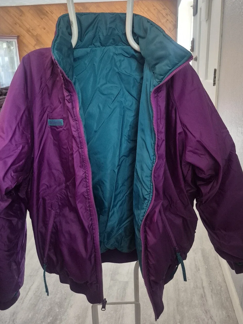 Vintage Columbia Reversible Puffer Jacket Mens L Purple Teal Made in Taiwan
